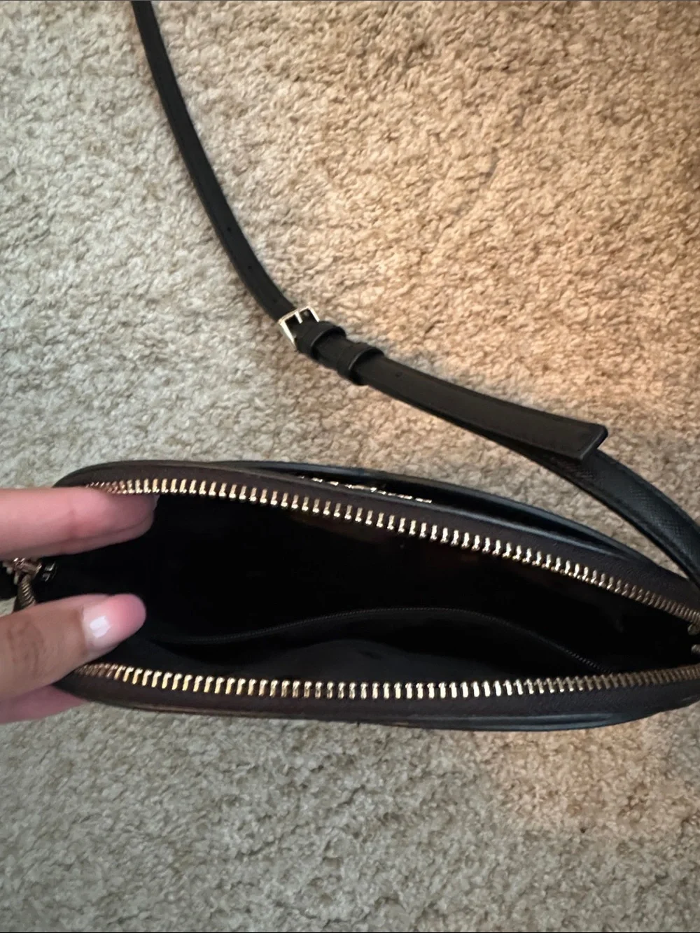 kate spade black dome crossbody with gold logo
